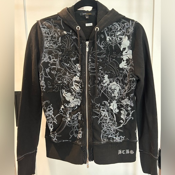 BCBG “hoodie. Black with silver design. - Picture 1 of 6